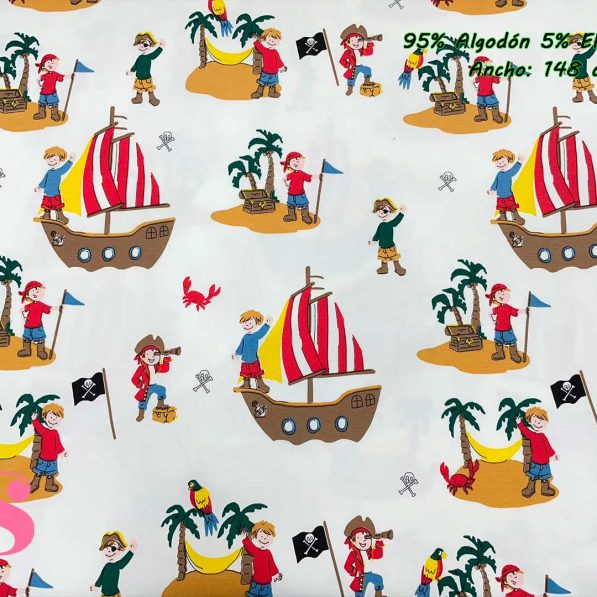 11-telas-de-punto-estampadas,punto-camiseta-estampado,punto-sudadera-estampado,french-terry-estampado,Punto Camiseta Jersey Estampado Piratas fondo Blanco