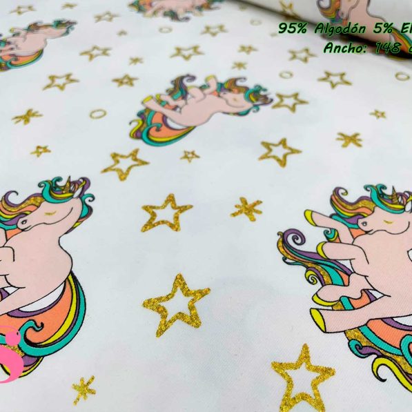 16-telas-de-punto-estampadas,punto-camiseta-estampado,punto-sudadera-estampado,french-terry-estampado,Punto Camiseta Jersey Estampado Unicornio Estrellas
